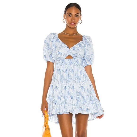 NWOT Cinq a Sept blue floral Kayla puff sleeve mini dress